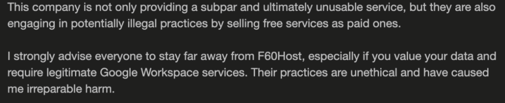 F60HOST review on unethical practices