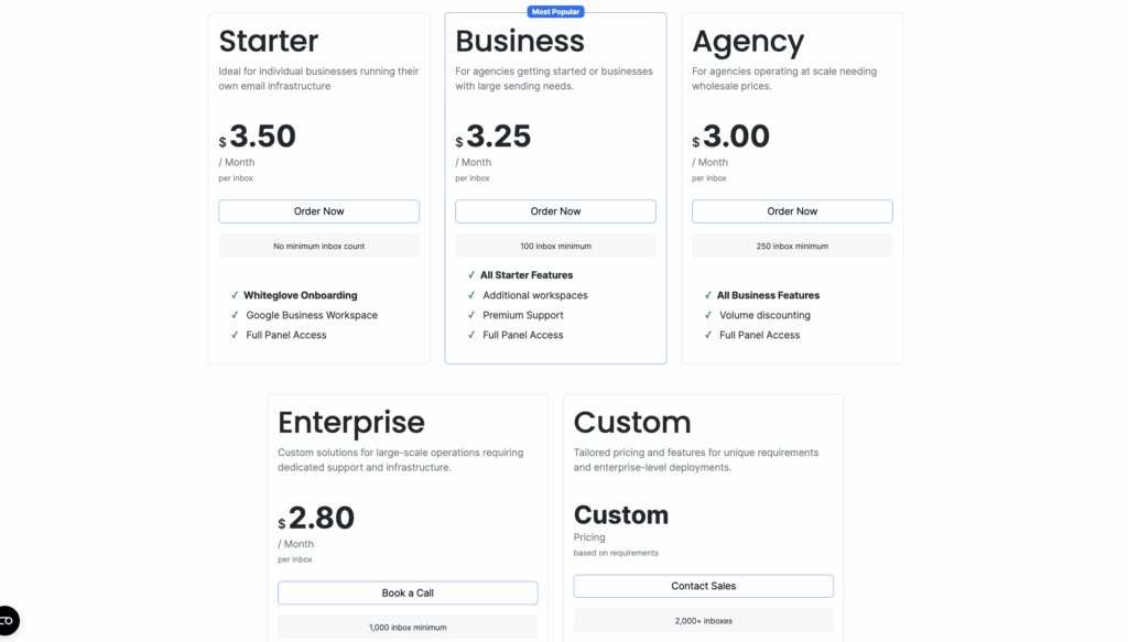 CheapInboxes Pricing