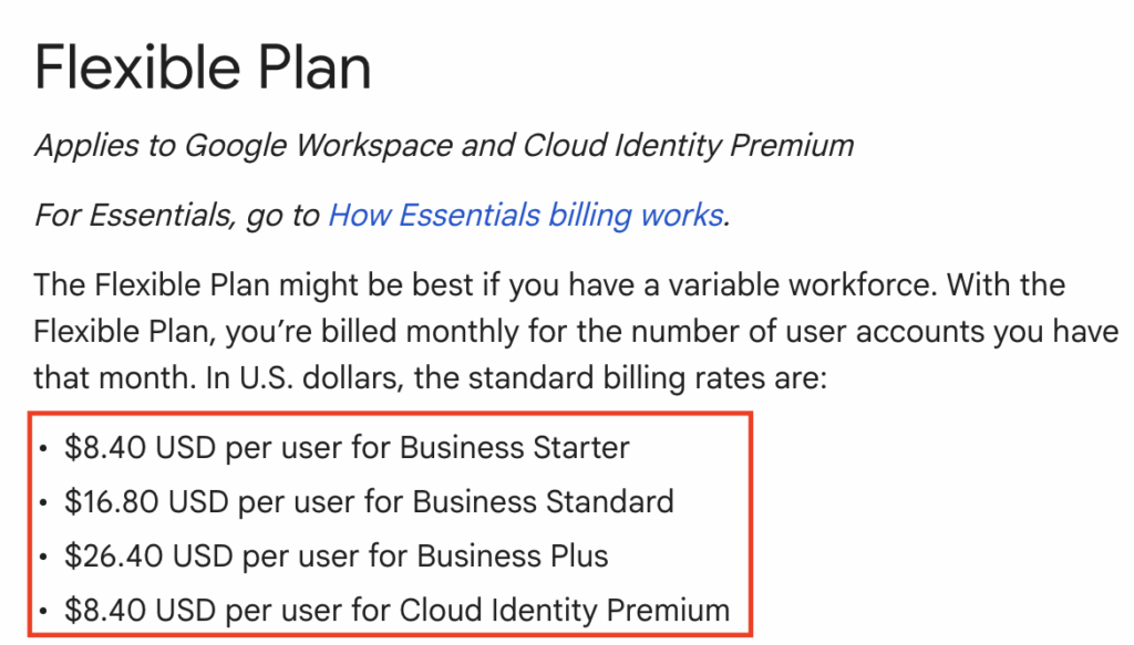 Google workspace business starter pricing