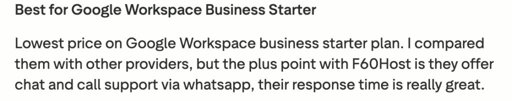 F60HOST review on low price google workspace